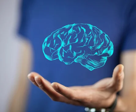 Functional neurology concept showing brain hologram representing pediatric neurological care
